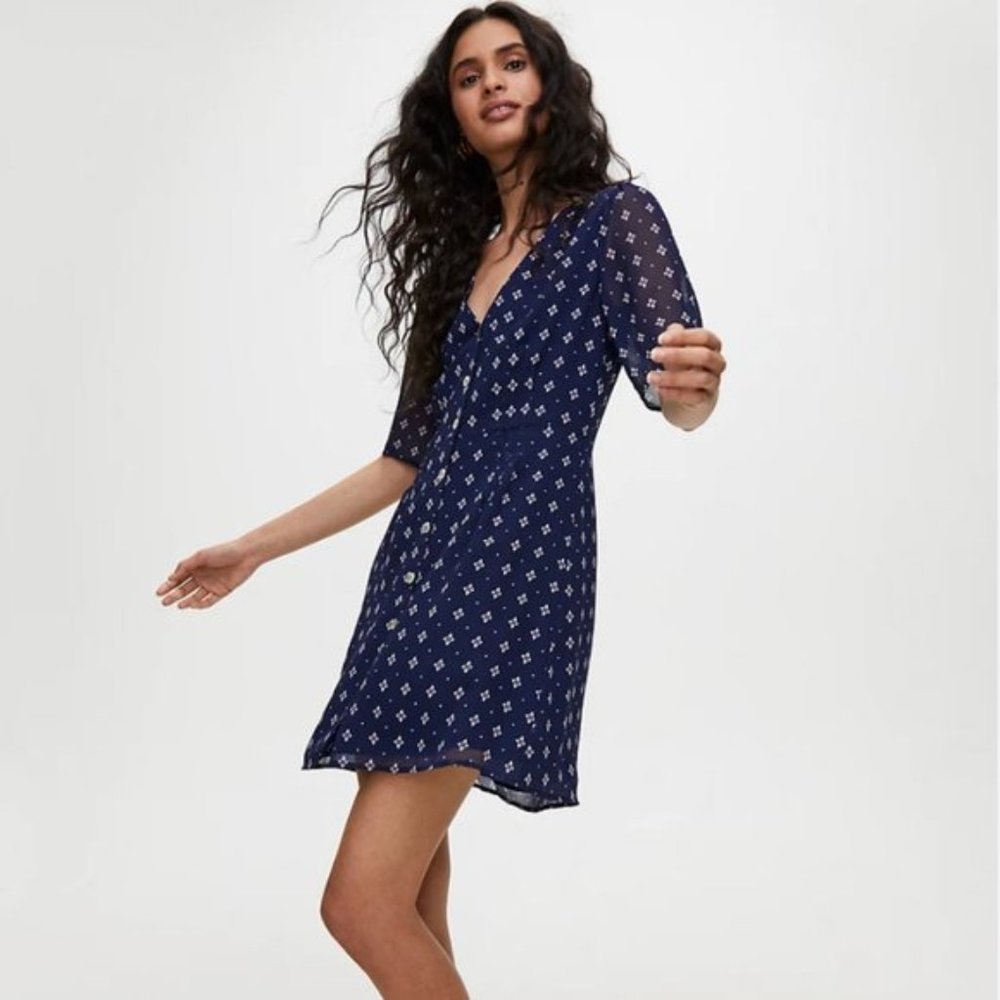Wilfred Navy Blue Mini Dress with White Print - Picture 1 of 10